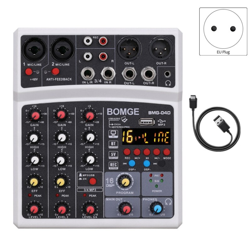 Sound Card 4-Channel Mixer Outdoor Conference Audio USB Bluetooth Reverb Audio16 Digital Effects