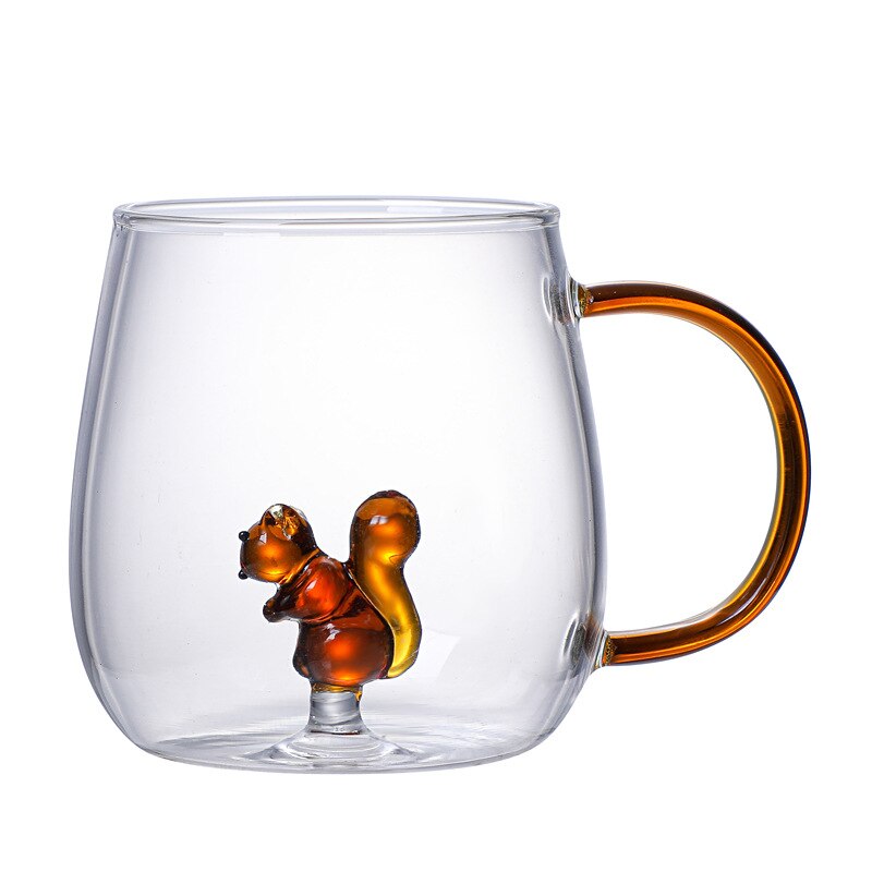 380ML Cartoon Animal Shape Glass Home Cute High Borosilicate Glass Single Layer Cup Living Room with Guests Juice Cold Drink Cup: squirrel