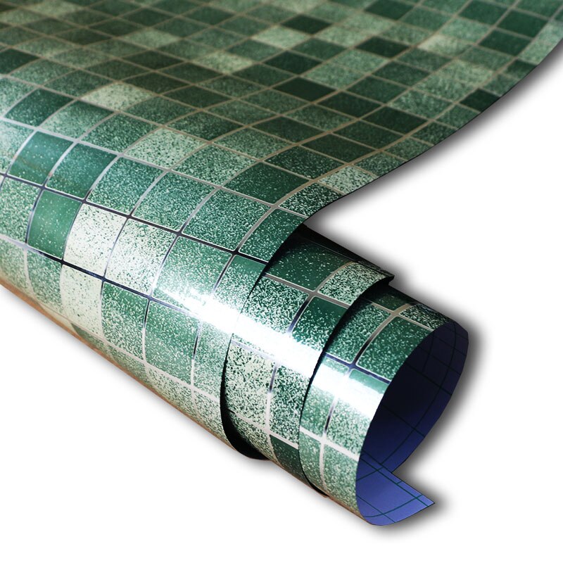 Moderne pvc selvklæbende tapet badeværelse tapet køkken vandtæt mosaik fliser klistermærker vinyl boligindretning wallstickers: Grøn / 45 cm x 10m