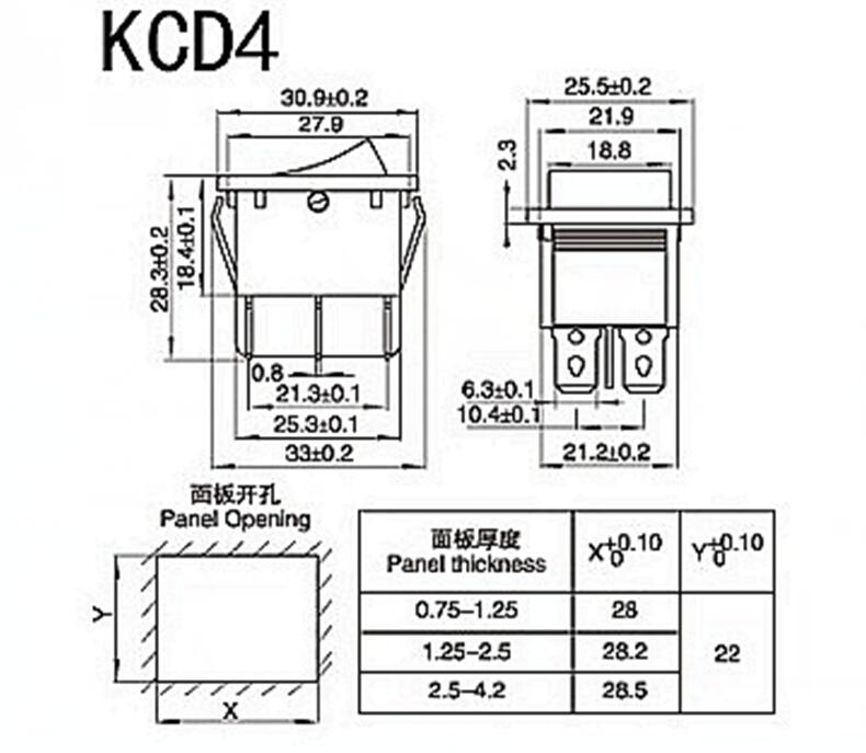 KCD4 Op-Off 16A 250VAC/20A 125VAC Rode Knop Licht Tuimelschakelaar 4 Pin Rocker Schakelaar