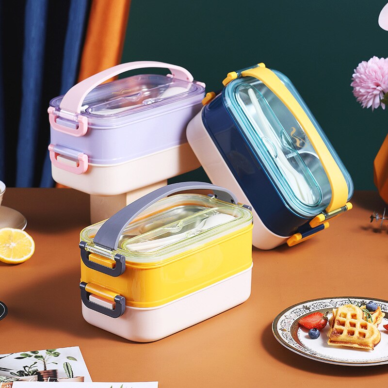 Roestvrij Staal Lunchbox Student Magnetron Kinderen Bento Box Voedsel Opslag Met Onafhankelijke Doos Container Opslag Ontbijt Doos