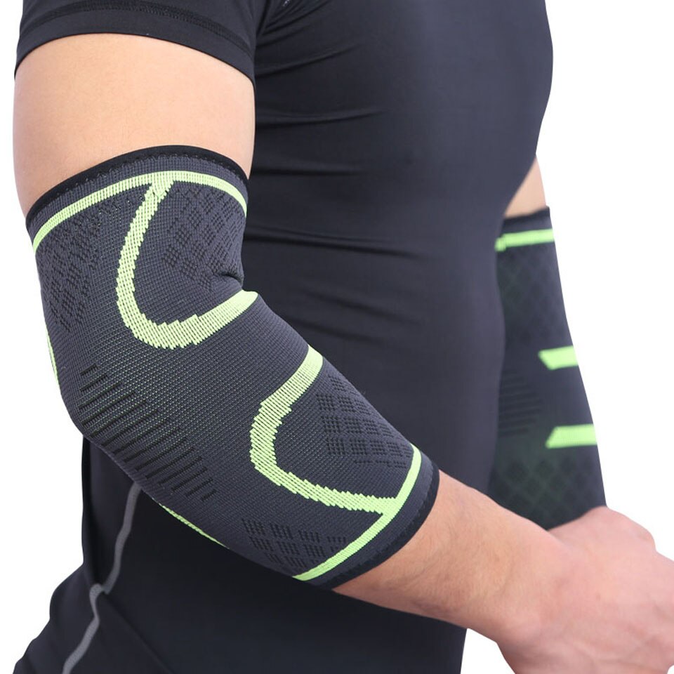 1PCS Elbow Support Elastic Gym Sport Elbow Protective Pad Absorb Sweat Sport Basketball Arm Sleeve Elbow Brace: Green / S