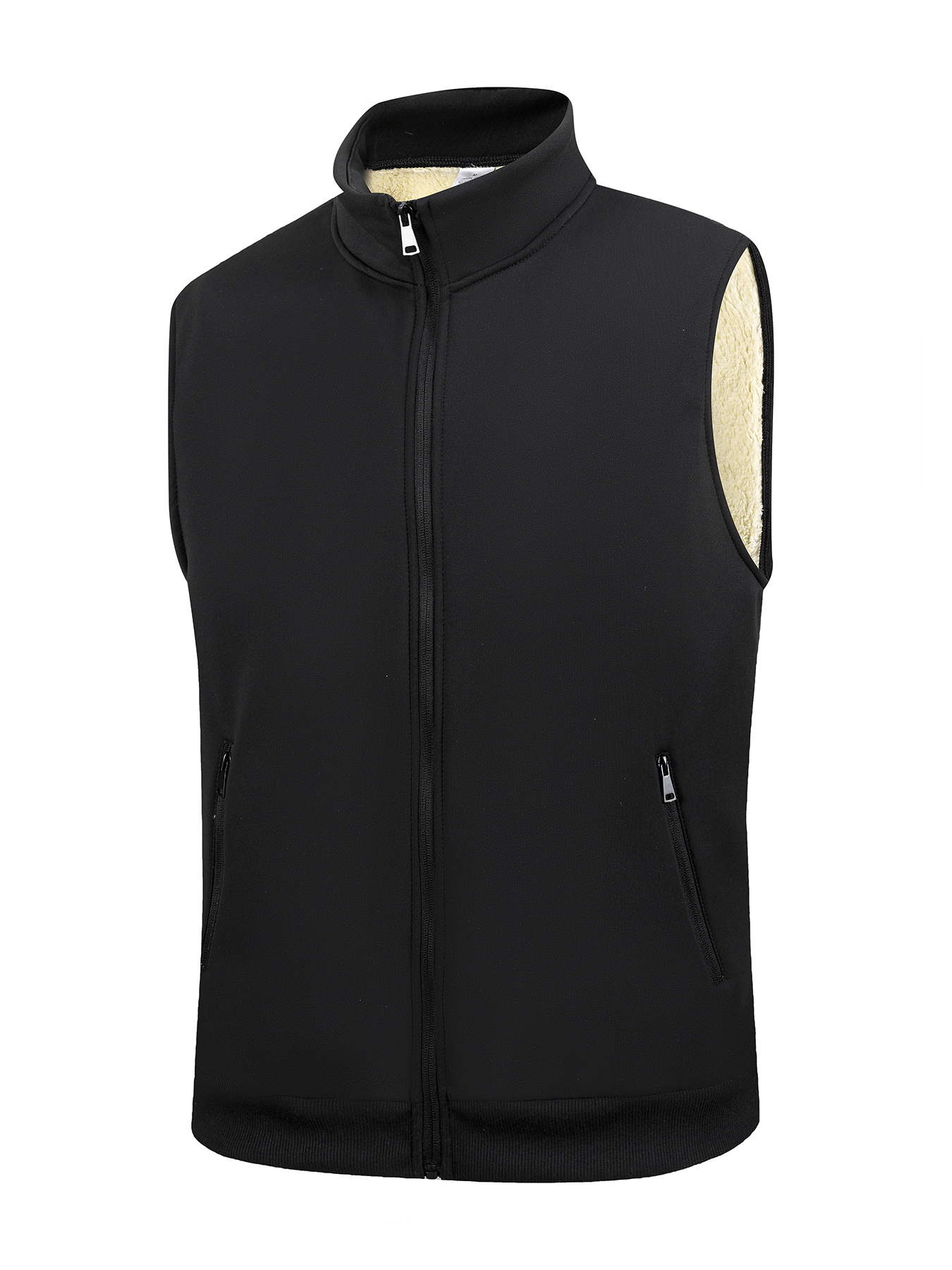 Herfst en winter heren warm vest jas buiten verdikte effen kleur mouwloze jassen staande kraag rits atletische vest tops: XXL / Black