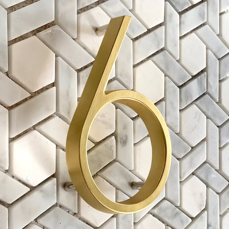 Anti Rust Satin Brass Gold House Address Numbers Floating Metal House Numbers Gold Modern Door Home Outdoor Metal Address Sign