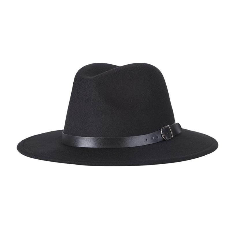Sombrero de ala ancha de fieltro para mujer, gorro cálido Vintage, accesorios de ropa de viaje para , Invierno: black