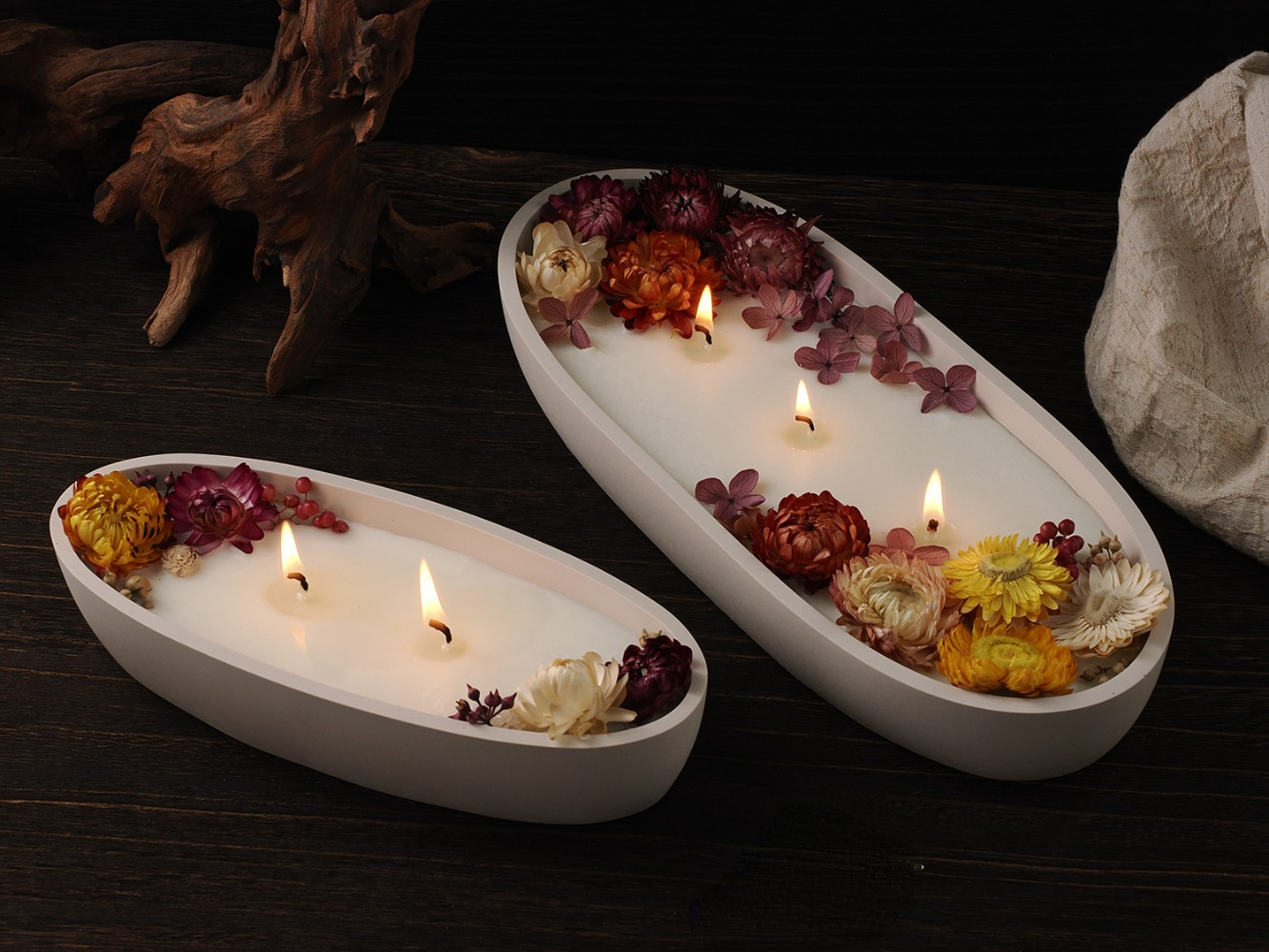 Tarro de vela con forma de barco de cemento ovalado, moldes de silicona DIY, maceta de yeso de hormigón, caja de cera, bandeja para velas, molde para decoración del hogar