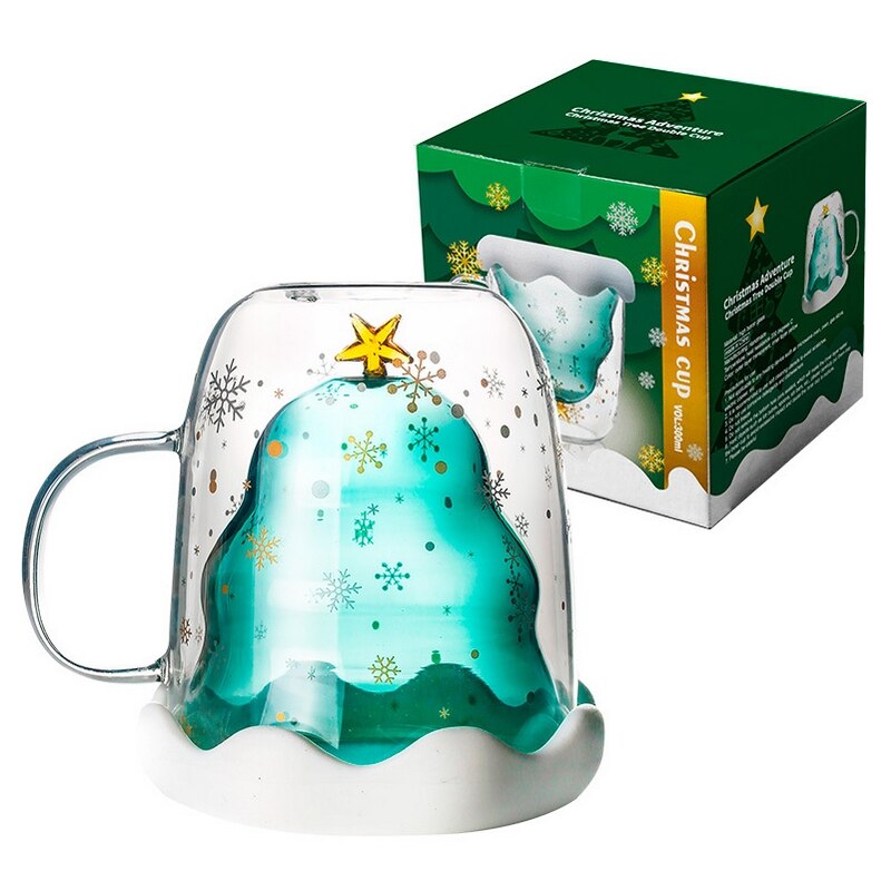 Dobbeltvegget Glasskrus 300ml - Med Håndtak - Vannkopp til Kaffe Melk juice - Firkantet design