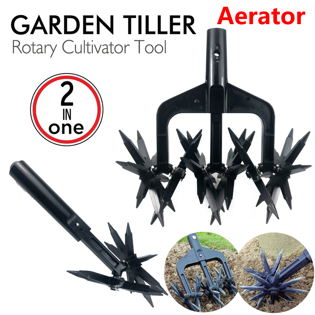 2-in-1 tuinbeluchter Geventileerde verticuteermachine Tuinieren Roterende helmstok Roterende cultivator Gereedschap Bodemploeggereedschap voor tuingazon