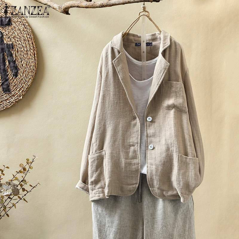 ZANZEA Frauen Plus Größe Blazer Neue Herbst Mantel Jacken Jahrgang Solide verlieren Taschen Anzug Blazer