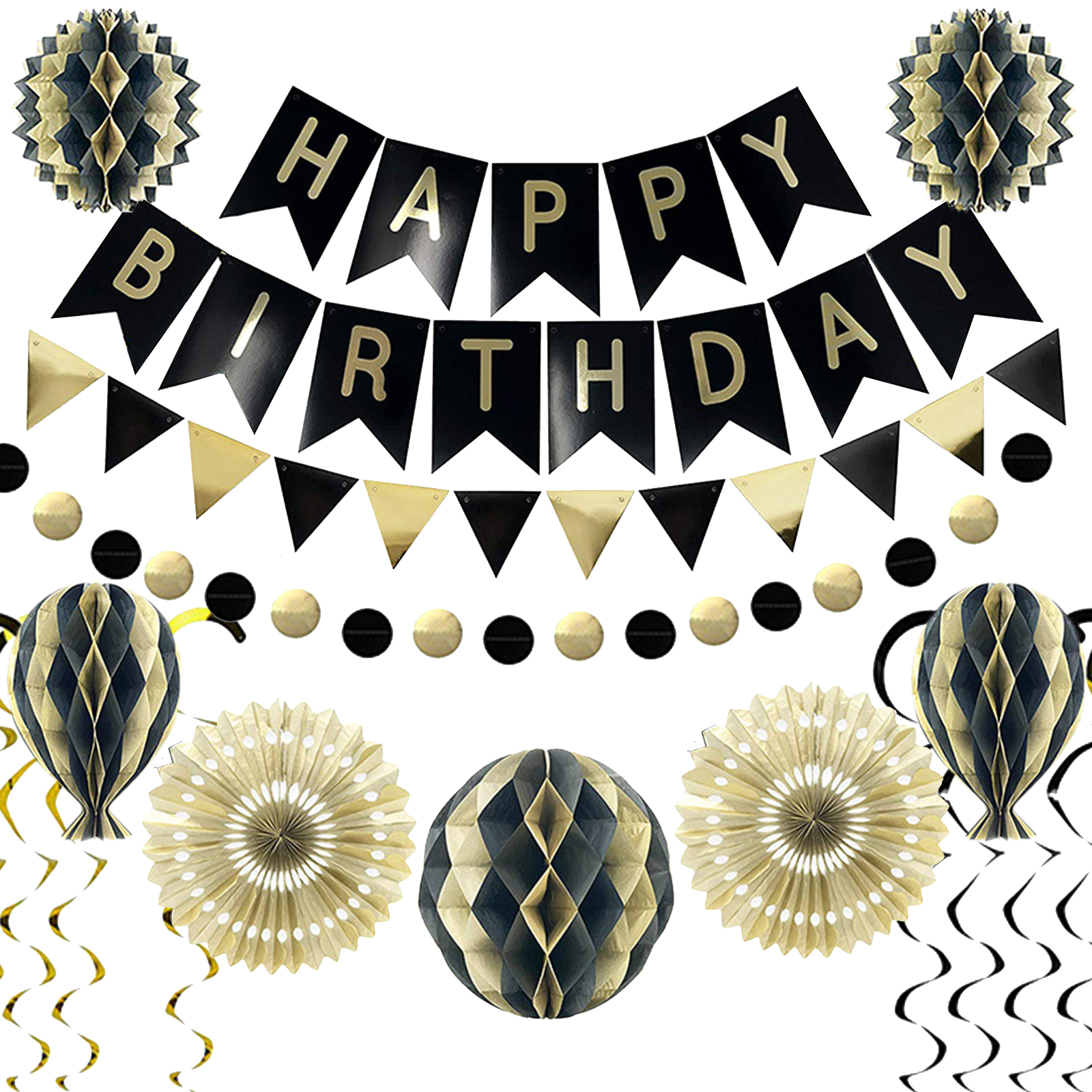 18Pcs Gelukkige Verjaardag Banner Set Feestartikelen Papier Fans Wervelingen Honingraat Ballen Voor Verjaardag Baby Shower Wedding Decor: Type1