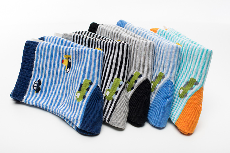 Calcetines de algodón a rayas para niños, medias de dibujos animados, para niños de 2 a 10 años, 5 par/lote: 2 to 4 years