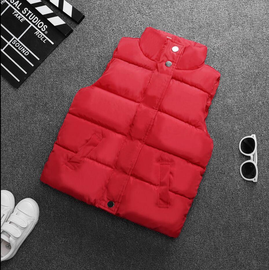Crianças macio quente para baixo colete sólido crianças roupas de algodão com capuz quente colete para crianças 1 peça zíper sem mangas jaqueta: Red / 140 Height 130-140cm