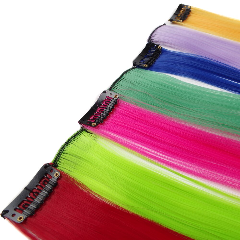 Extension synthétique longue lisse 20 pouces-Sallyhair | Postiche à pince une pièce rose jaune bleu violet pour femmes