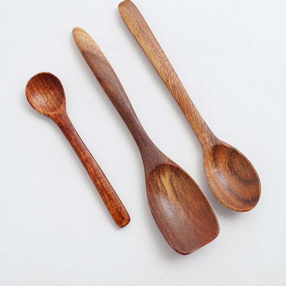 1pc Dessert Spoon Wooden Spoons Ice Cream Dessert Spoon Kitchen Flatware Wood Soup Spoons for Eating Mixing Stirring Dinnerware