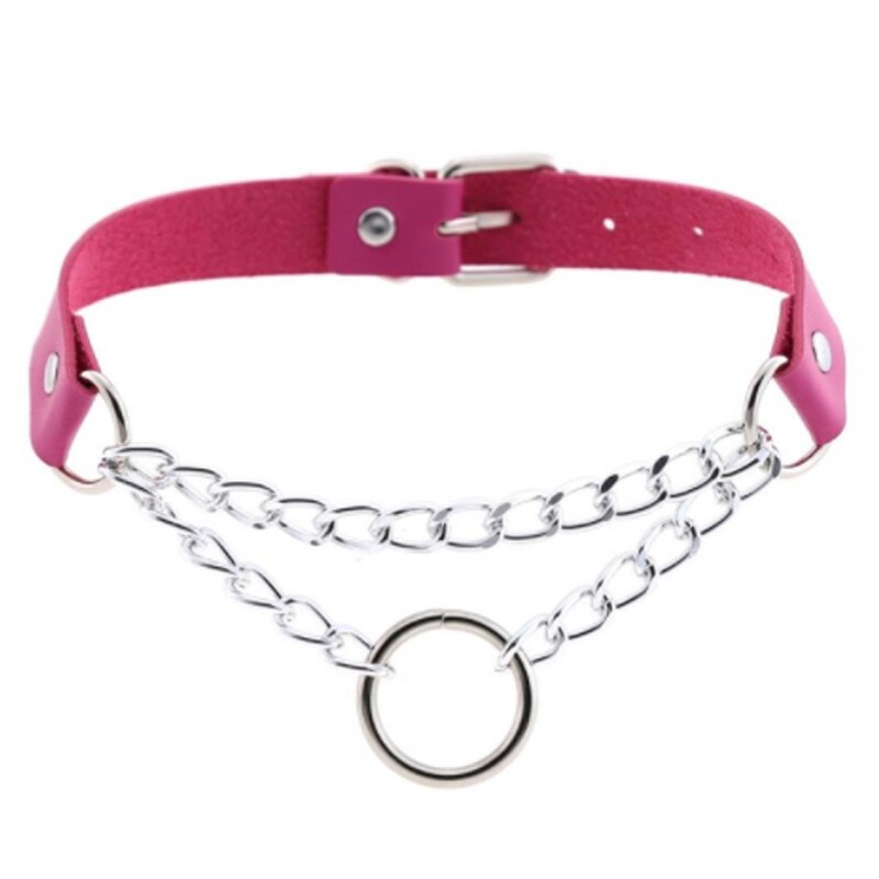 Punk choker collar for women necklace Goth Silver color chain leather choker collar women chocker girls emo jewelry: Rose red