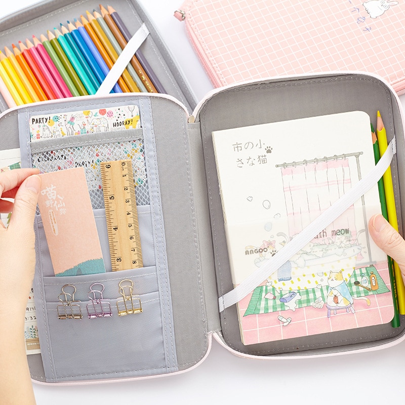 Kawaii Coreano de gran capacidad, fundas multifunción para lápices, Color de macarrón, útiles escolares, bolígrafos, Pad, bolsa de almacenamiento para teléfono, suministros