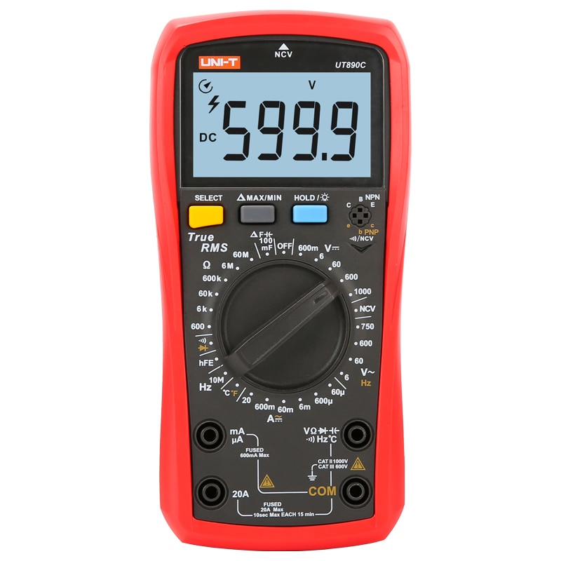Multímetro digital uni t ut890c ut890d +, multímetro digital de capacitância de frequência ac dmm, testador de temperatura e luz de fundo