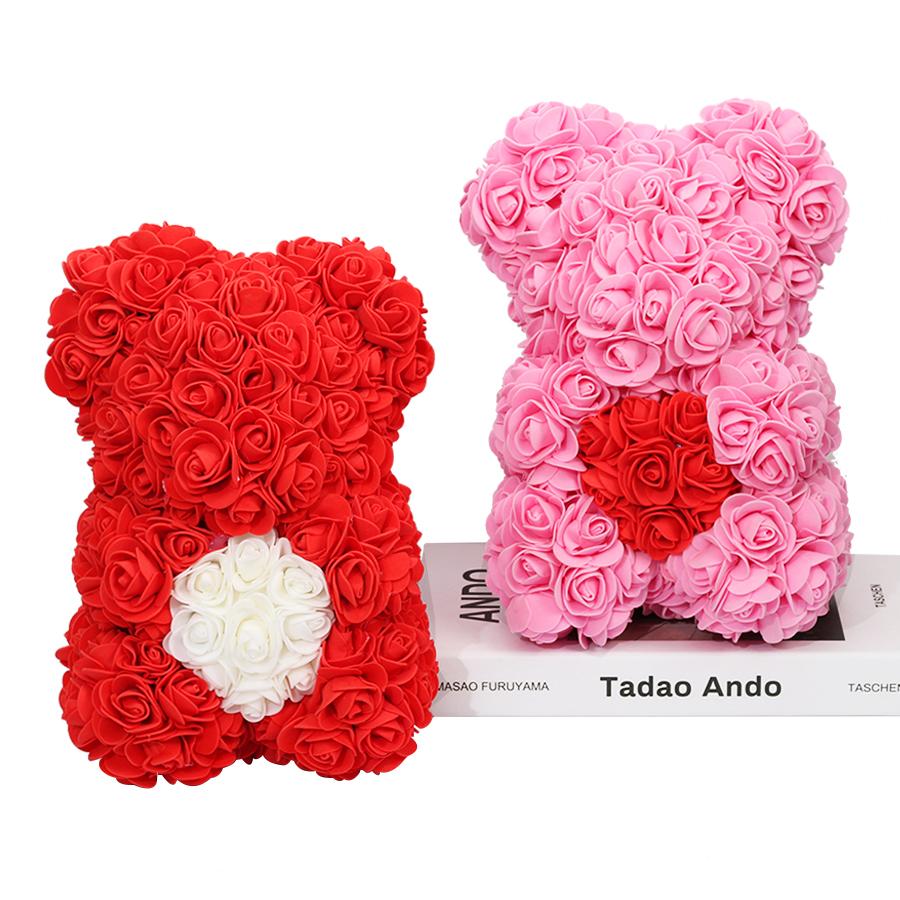 gros pas cher 25cm ours rouge Rose ours en peluche Rose fleur artificielle décoration de noël pour les femmes saint valentin
