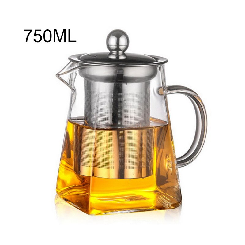 Hittebestendig Glas Theepot Met Roestvrijstalen Theefilter Verwarmde Container Thee Pot Goede Clear Ketel Vierkante Filter Manden: 750ML