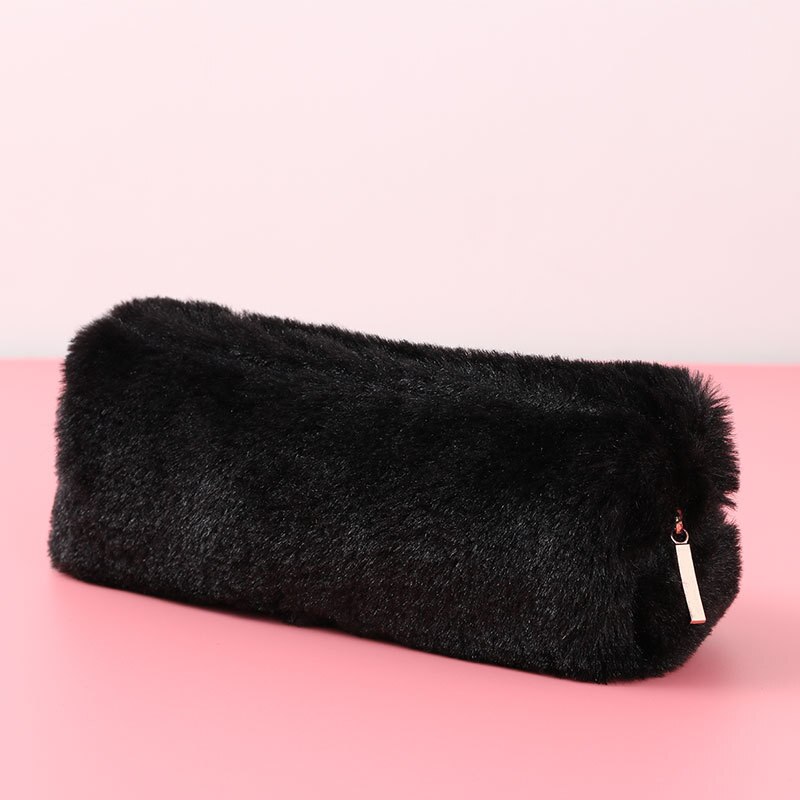Caja de lápices creativa versión coreana, bolsa de bolígrafo octogonal cuadrada esponjosa para chica, pequeña y bonita, con de corazón, sencillo para estudiantes: Black