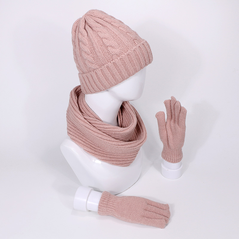Vinter strikket tørklæde hatte handsker sæt til kvinder mand udendørs varm tyk vindtæt tørklæder skullies beanies hat tredelt sæt: C
