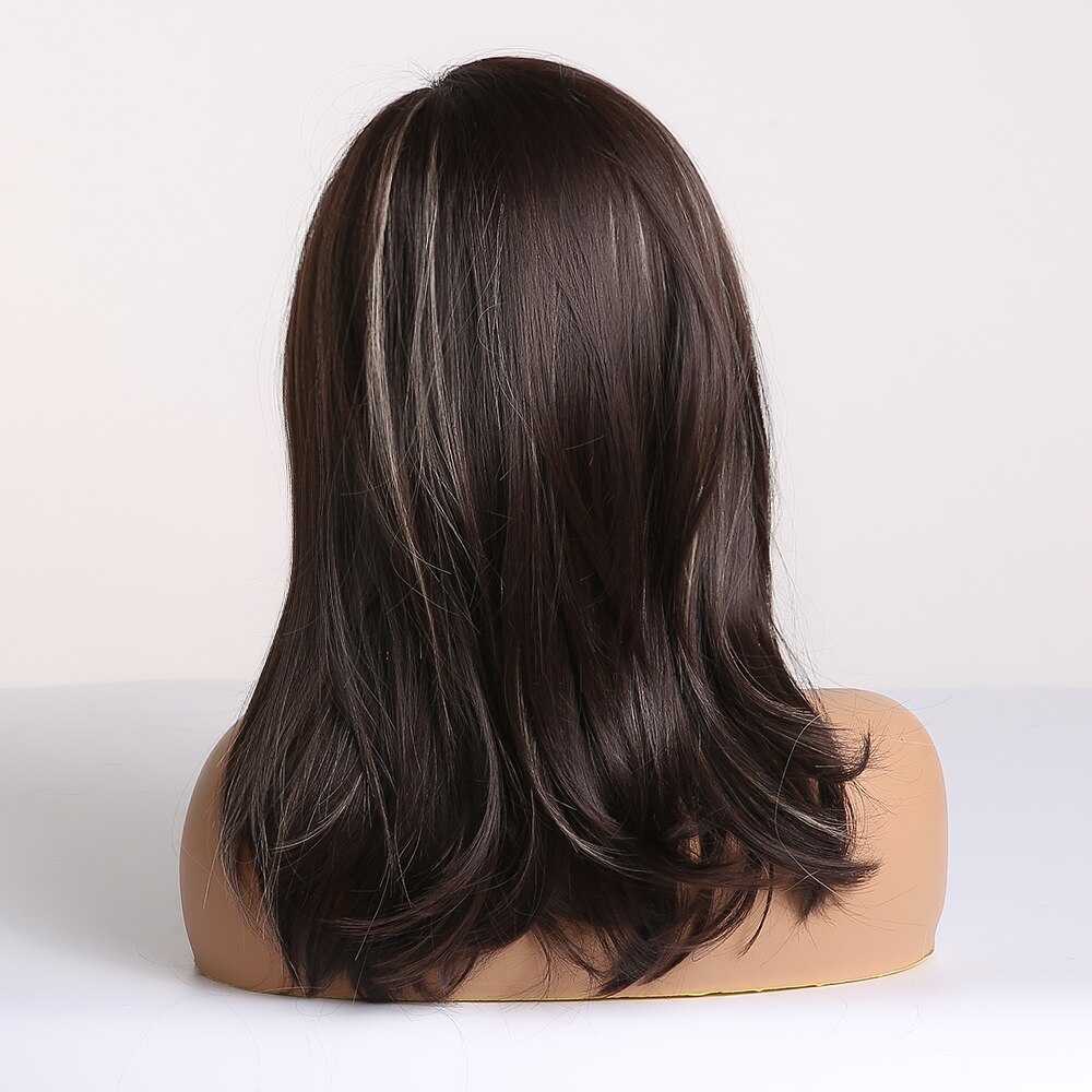 Perruques synthétiques droites naturelles easihair marron foncé ombré pour femmes, perruques bob mi-longues avec frange latérale, perruques résistantes à la chaleur