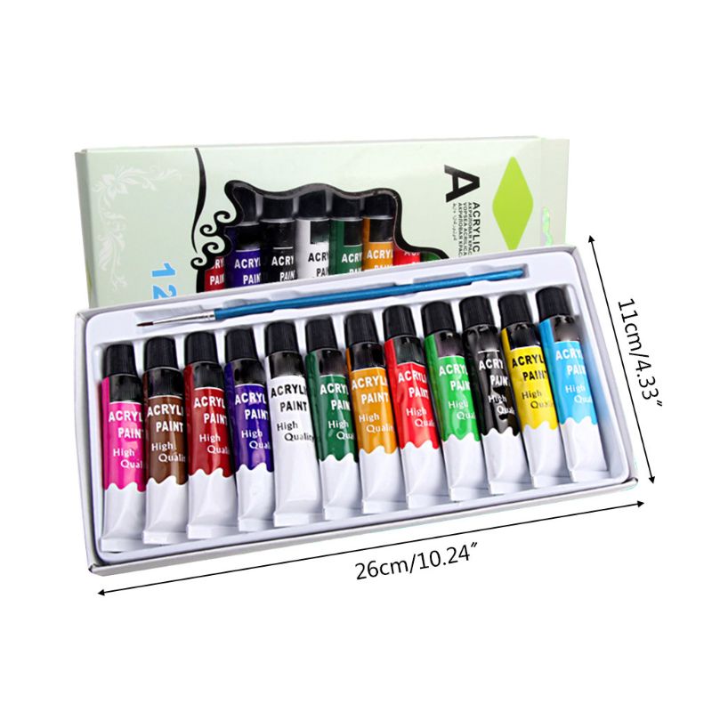 12 Colors Acrylic Paints Brush Set 12ml Tubes Drawing Painting Pigment Hand-painted Wall Paint