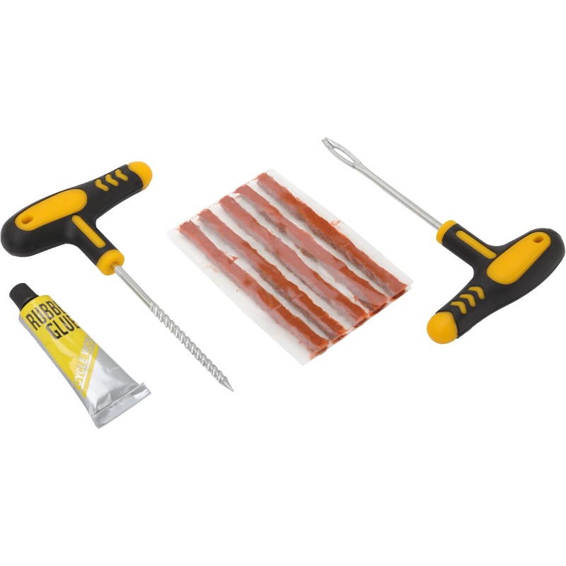Autobandenreparatieset T-handgereedschap met 5 rubberen strips Fix Tire Puncture Studding Plug Flats Set voor auto's motorfiets