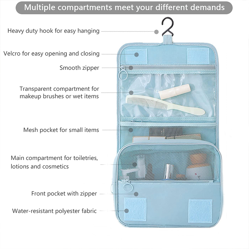 Bolsa de aseo portátil con gancho colgante para mujer, estuche de maquillaje, almacenamiento de baño, impermeable, bolsa de cosméticos de viaje de gran capacidad