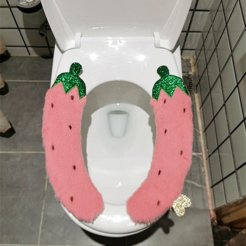 Four Seasons Toilet Seat U Shape With Handle English Style Home Cute Plush Fruit Animal: Strawberries