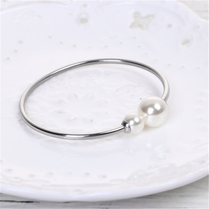 Rvs Open Bangle Armbanden Acryl Bead Zilveren Armband Sieraden Voor Vrouwen Meisjes 18.4 Lange, 1 Pc