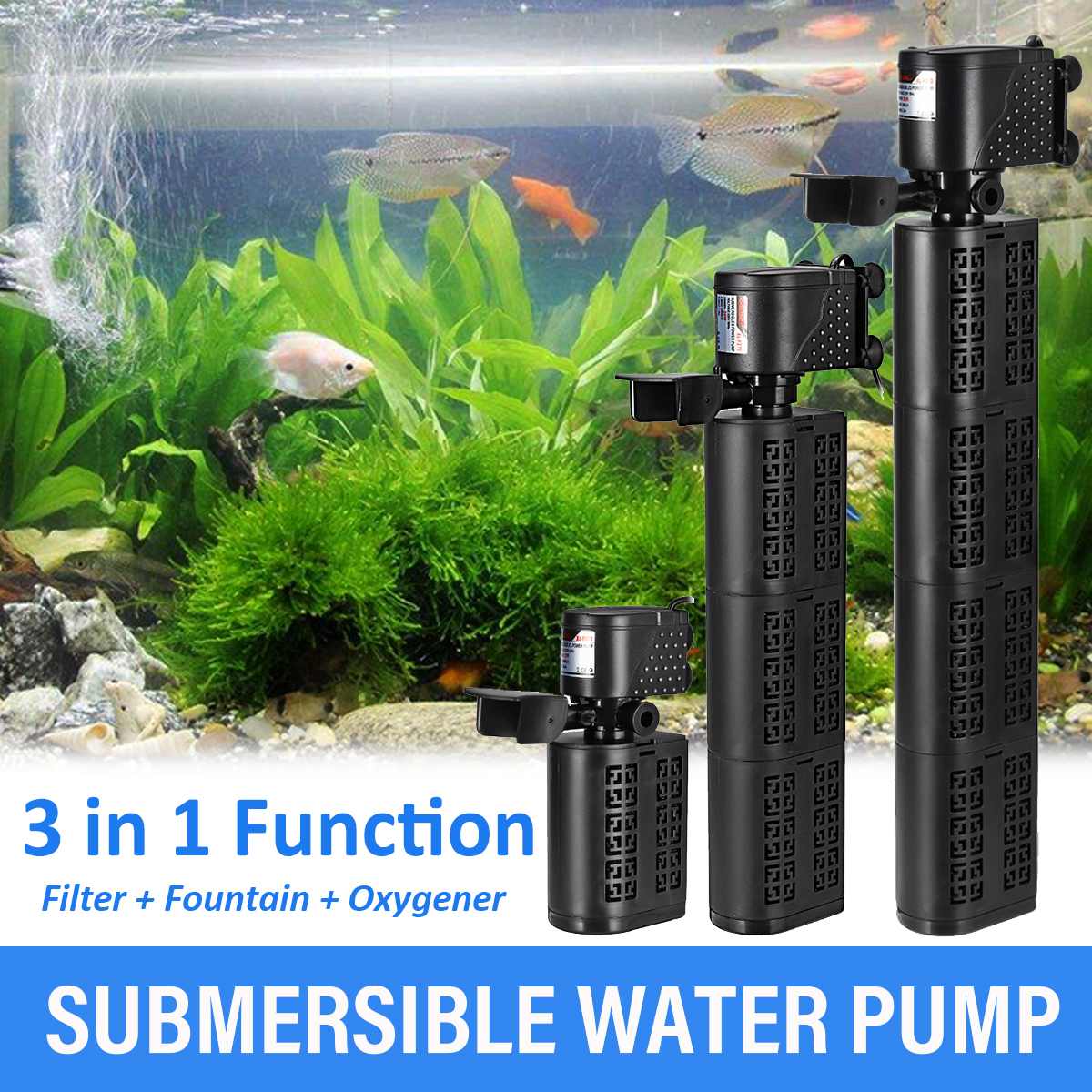 12/28/38W Biological Internal Filter Fish Tank Aquarium Filtration Pump 1000-2800L/H Submersible Aquarium Water Pump