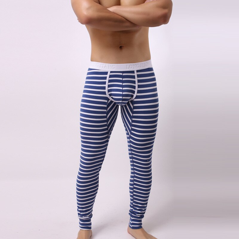Men&#39;s Thermo Underwear Men Thermal Long Johns Cotton Mens Thermal Underwear Plus Size Warm Male Leggings Pants: Blue / S