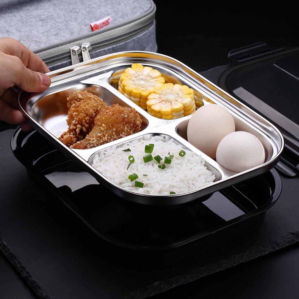 Portable Stainless Steel Thermal Lunch Box Microwave water Self-heating School Office Insulated Bento Box With Lunch Bag