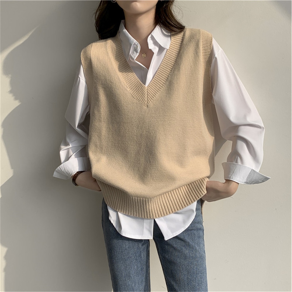 Dam väst tröja stickad tröja linne lösa vintage kvinnlig väst tröja damkläder outfit  pz3650
