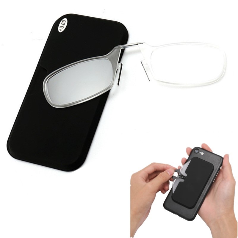 Wallet Mini Sticky Reading Glasses Nose Clip Glasses Magnifying Presbyopia Men Women 1.5 2.5 Transparent Black Portable Case