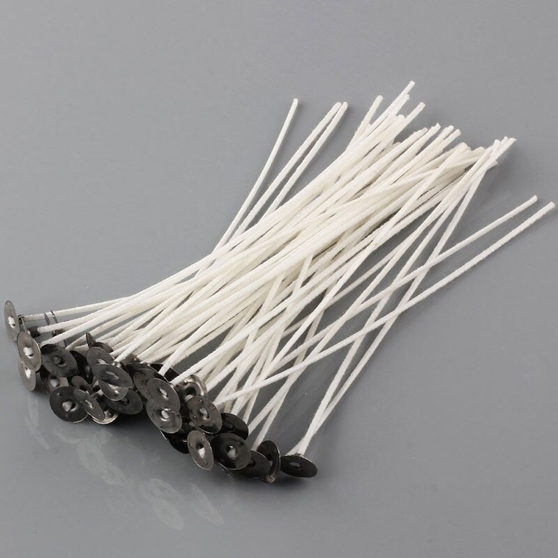 Mechas para velas para fabricación de velas, 100 unidades, bajo humo, 6 ", preencerado y núcleo de algodón Natural, mecha encerada con servidor hecho a mano