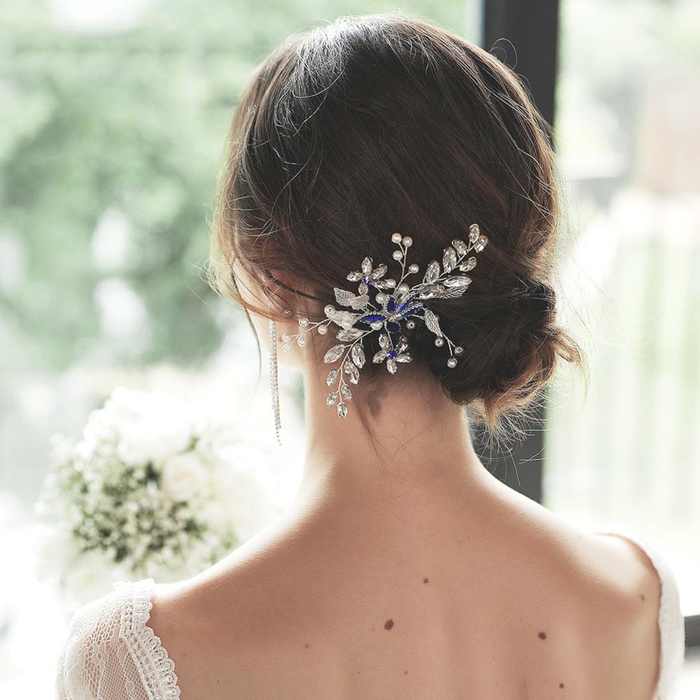 Simples acessórios de cabelo nupcial azul diamante pente de cabelo nupcial pente de cabelo acessórios de vestido de casamento