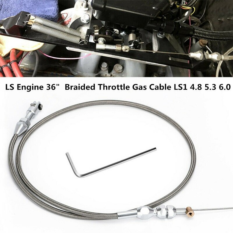 36inch Braided Throttle Cable Kit Compatible for 97-07 Chevrolet/Chevy LS1 Engine 4.8L 5.3L 5.7L 6.0L TCB02