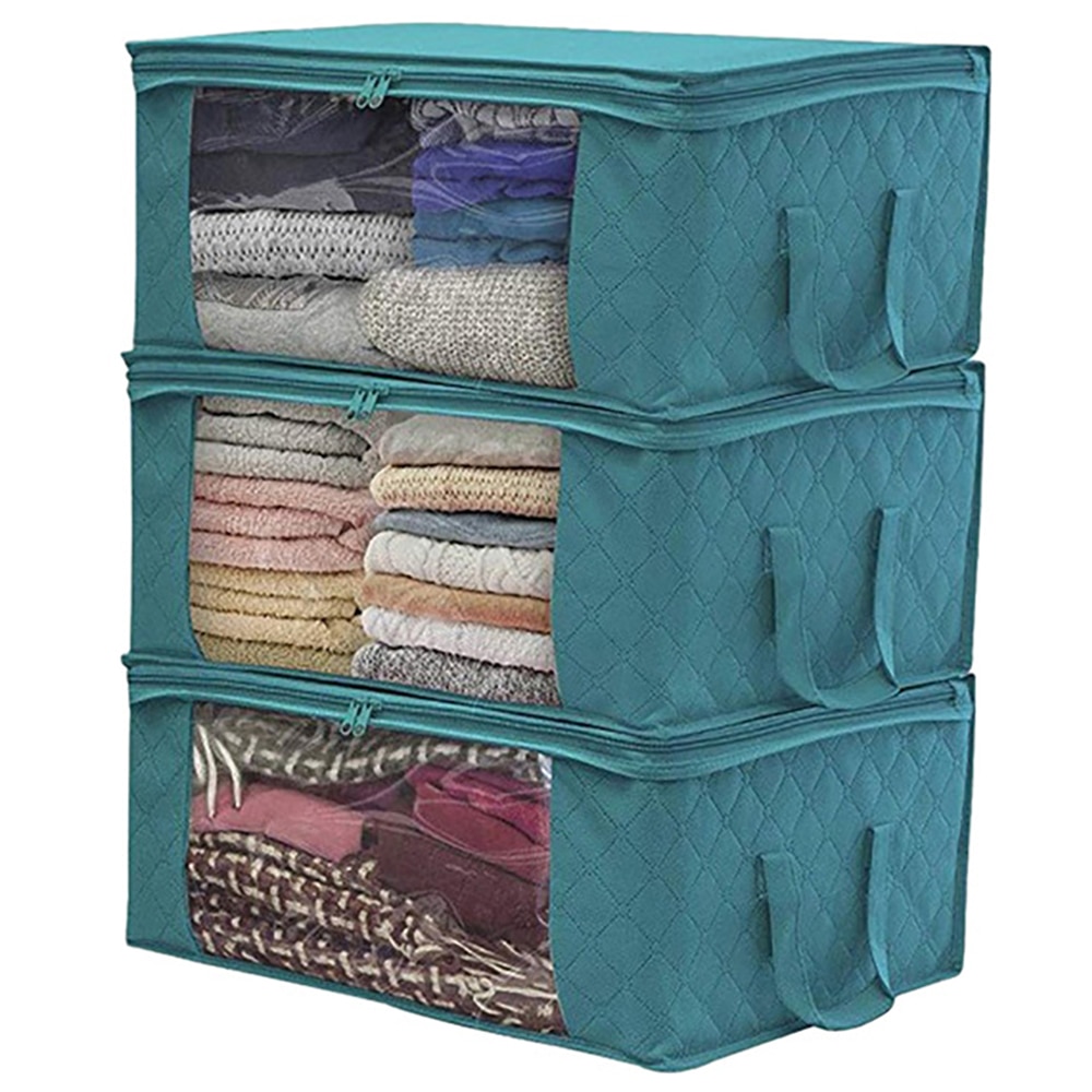 3pcs Non-woven Foldable Storage Box Portable Clothes Organizer Tidy Pouch Suitcase Home Storage Box Quilt Storage Container Bag