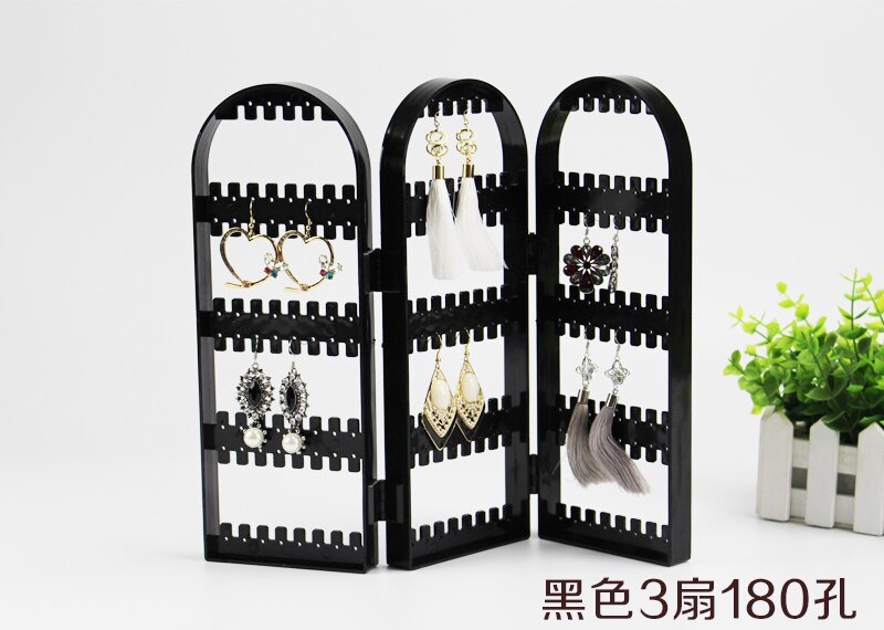 120/180/240/360holes Plastic Clear Earrings Studs Display Rack Folding Screen Earring Jewelry Display Stand Holder Storage Box: 3 black-180 holes