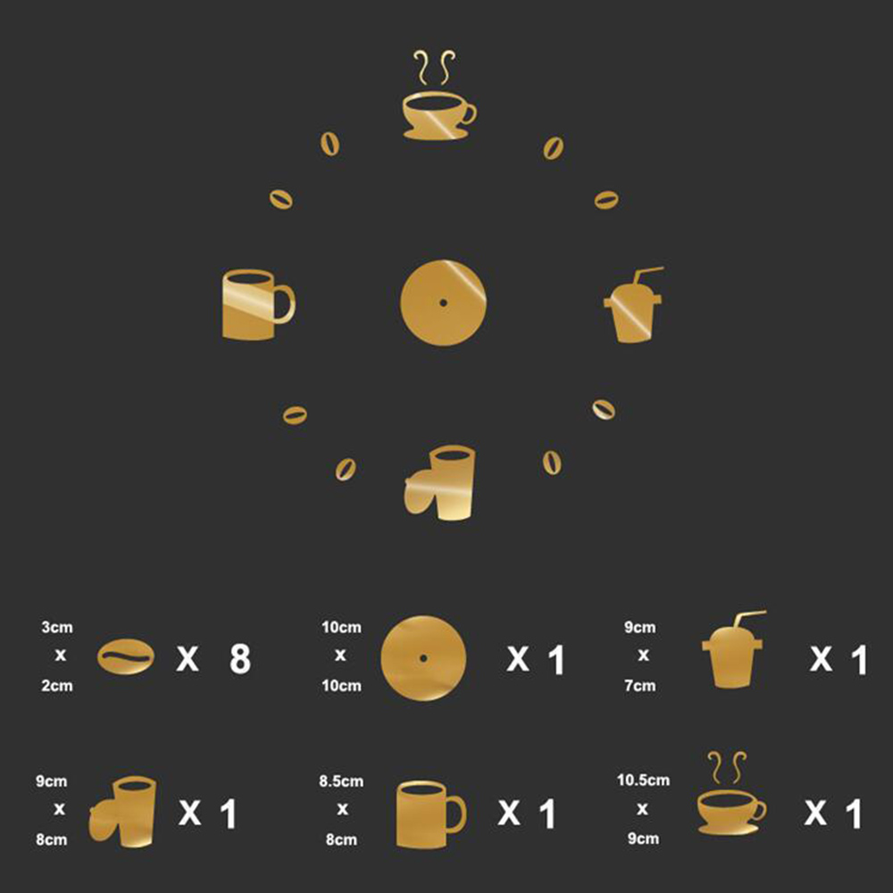 Taza de café 3D DIY Bean Reloj de pared adhesivo de cuarzo acrílico, decoración moderna para el hogar, Vintage Reloj de pared de cocina