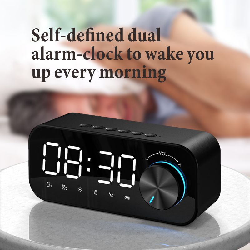 LED Bluetooth Alarm Clock White Mirror Double Alarm Clock Digital Display Radio Function With Knob Night Light