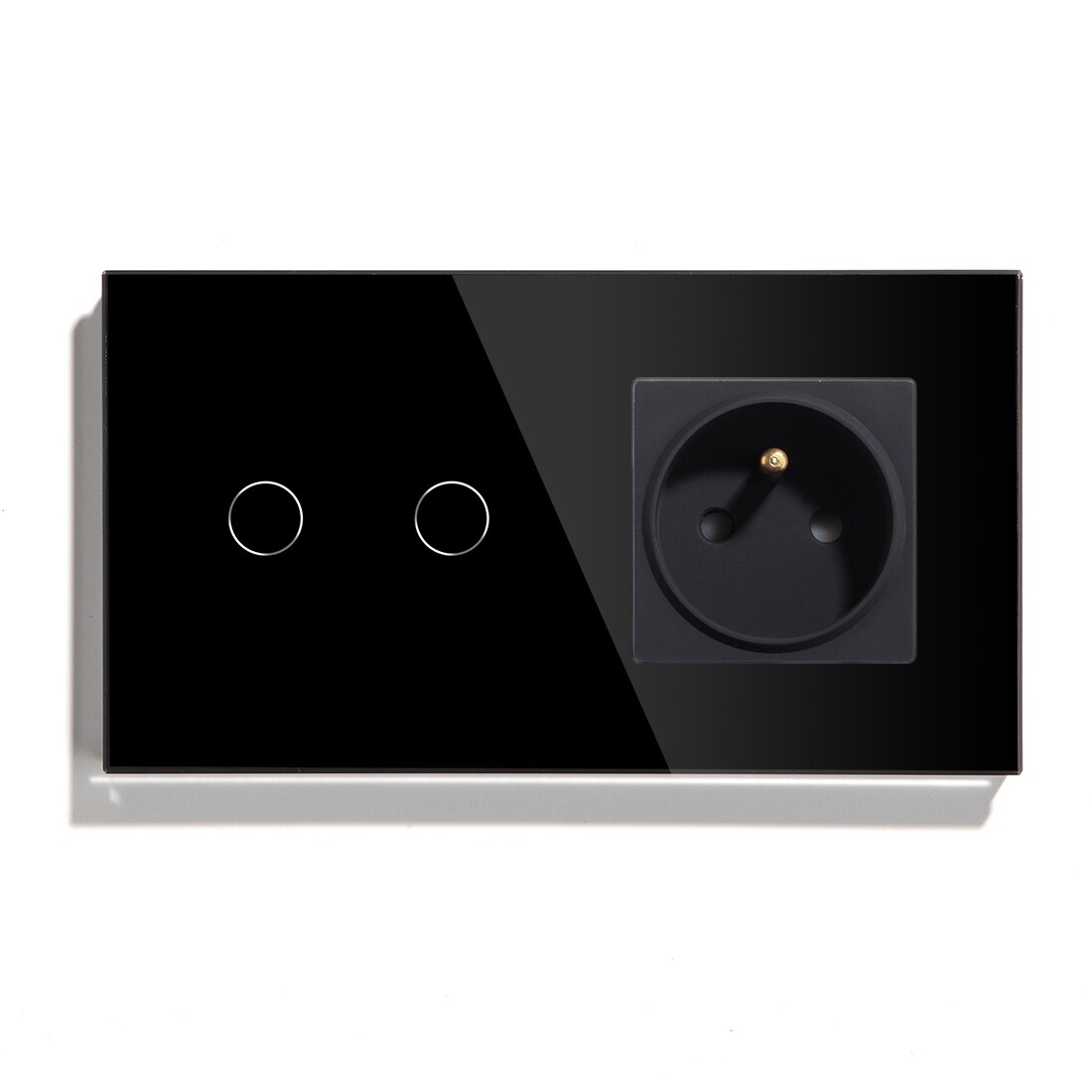 BSEED Touch Light Switch 1 Gang 2 Gang 3 Gang With FR Wall Socket White Black Gold Wall Sensor Switch Crystal Glass Panel Home: Black 2 gang / 1 Way