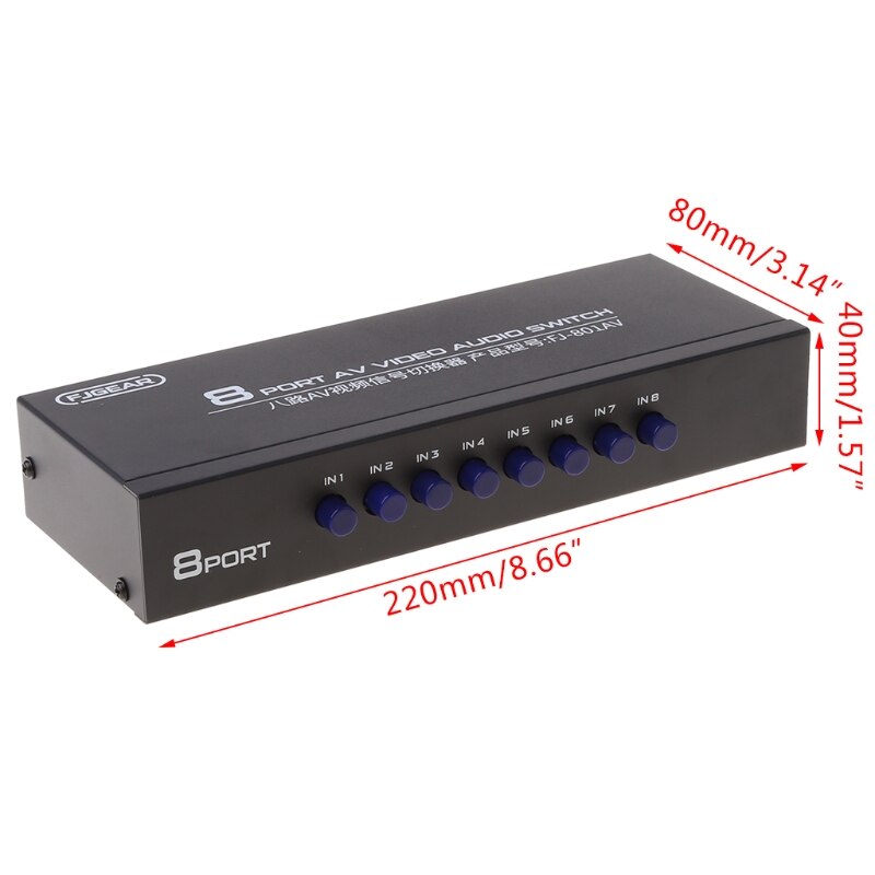 8-Way AV Switch RCA Switcher 8 in 1 heraus Composite Video L/R Selector Box für DVD WXTB