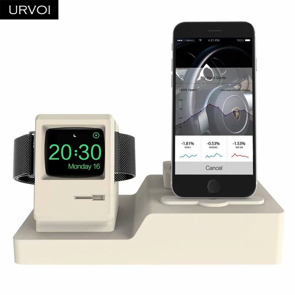 URVOI 3 in 1 Holder for Apple Watch series 5 4 3 2 1 iPhone stand watchOS keeper Airpods PC home charging dock silicone holder