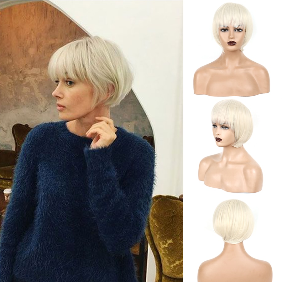 Korte Blonde Pixie Cut Pruiken Met Nette Pony Voor Vrouwen Blonde Synthetische Hittebestendige Cosplay Vrouwen Pruik