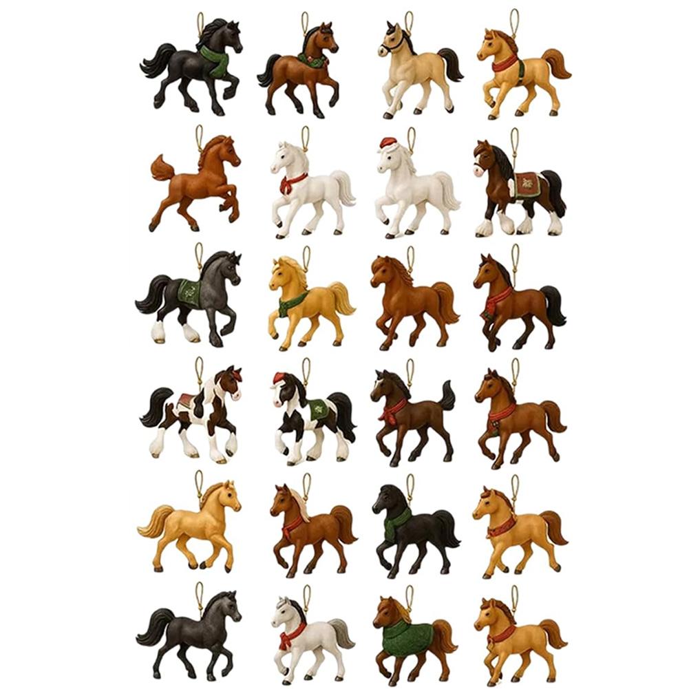 Hesteadventskalender, nedtellingskalender til jul med 24 stk. unike hestestatuer , 2d flate festivalkalendere i akryl: Default Title
