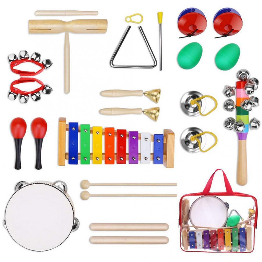 13 pièces enfants musique ensemble d'instruments tambourin + poignet cloche + Gong en métal + cloche + Tube en bois + Xylophone Ect Orff Kit de Percussion