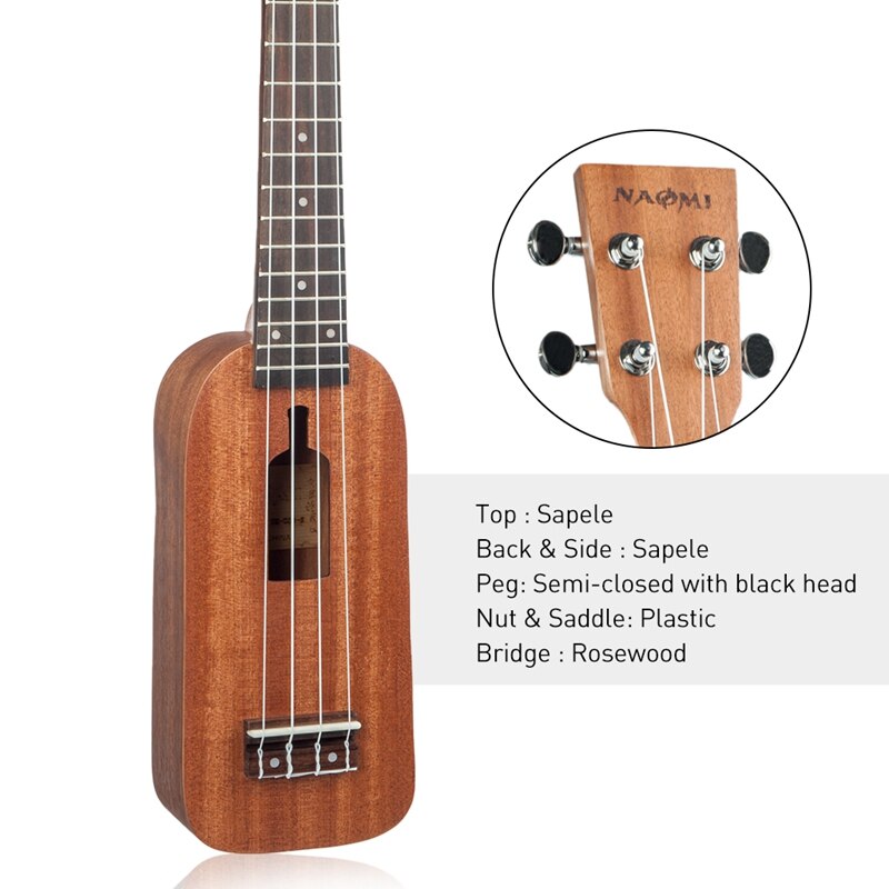 Naomi Sopraan Ukulele Ukelele Hawaii Gitaar Mahonie 12 Frets 21 Inch Ukulele Fles Soort Ukulele 4 Snarige Gitaar